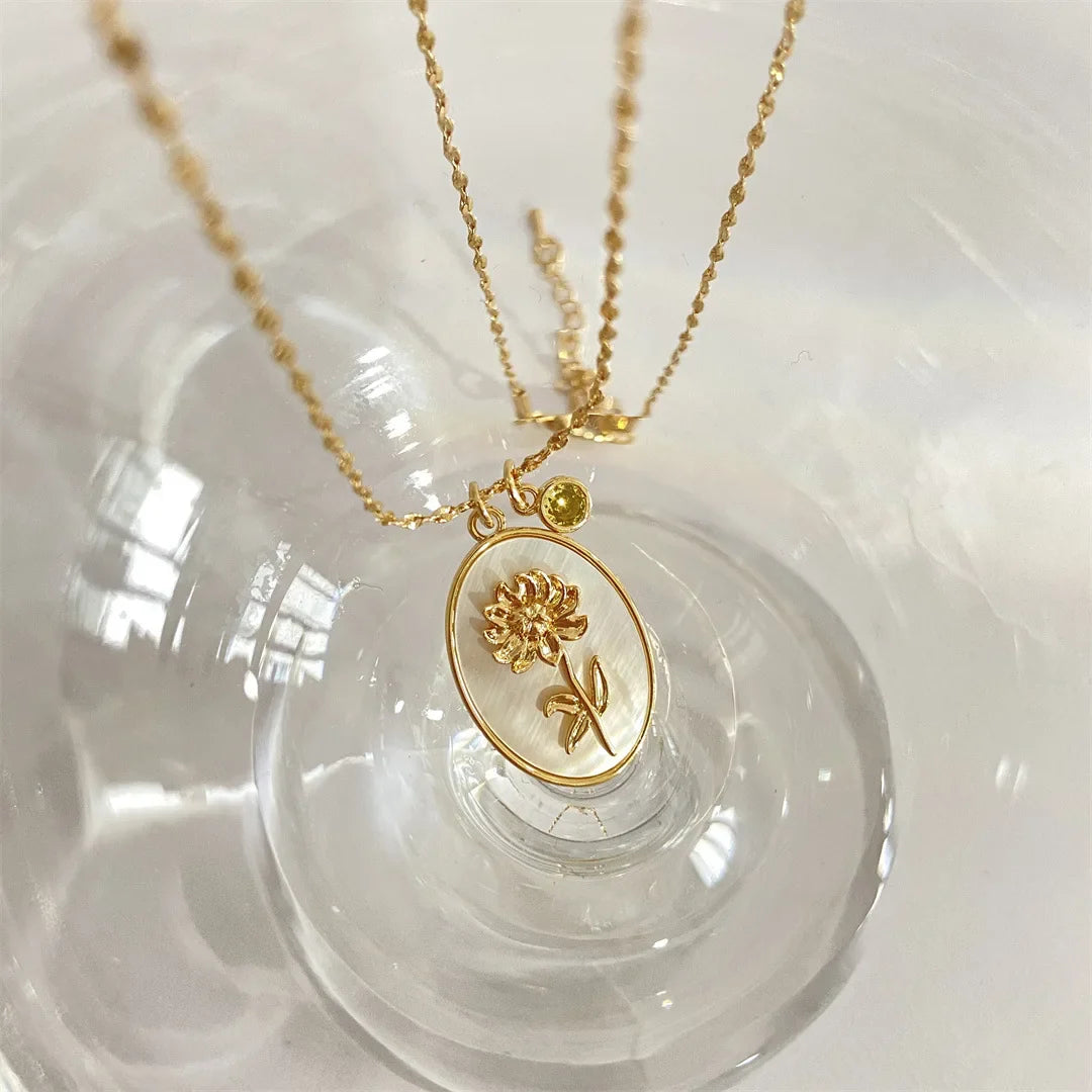 12 Birth Month Flower Birthstone Necklace for Women Charm White Shell Pendant Necklaces Mom Girlfriend Birthday Gift-Dollar Bargains Online Shopping Australia