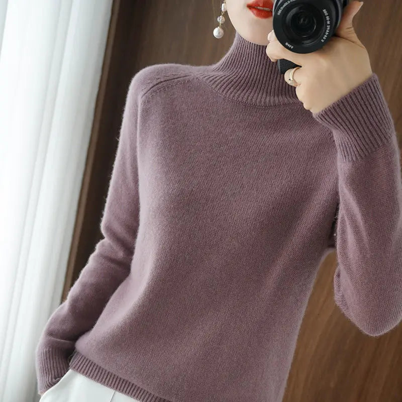 Turtleneck Pullover Cashmere Sweater Women Pure Color Casual Long-sleeved Loose-Dollar Bargains Online Shopping Australia