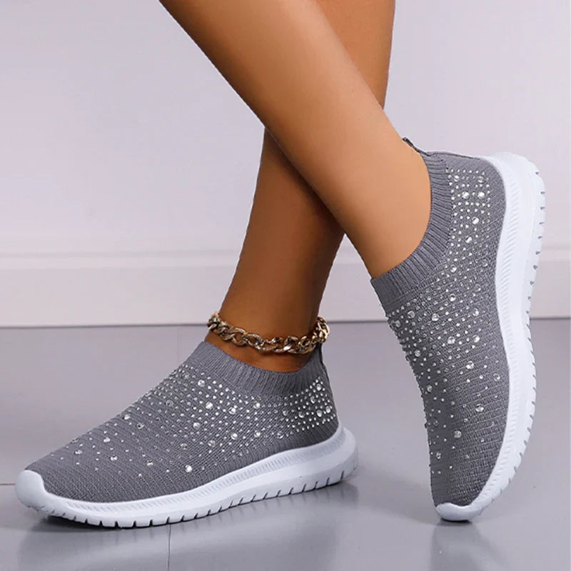 Crystal Breathable Mesh Sneaker Shoes for Women Comfortable Soft Bottom Flats Plus Non Slip-Dollar Bargains Online Shopping Australia