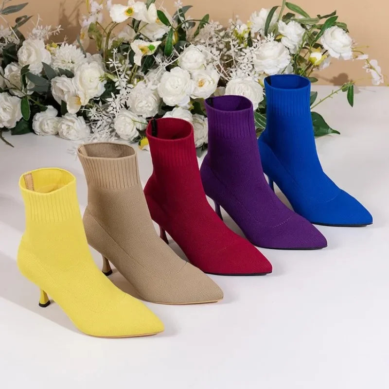 New Fashion Women's Ankle Boots Pointed High Heels Thin High Heels Soft Shoes Overboots Purple Black Red Comfortable Shoes-Dollar Bargains Online Shopping Australia