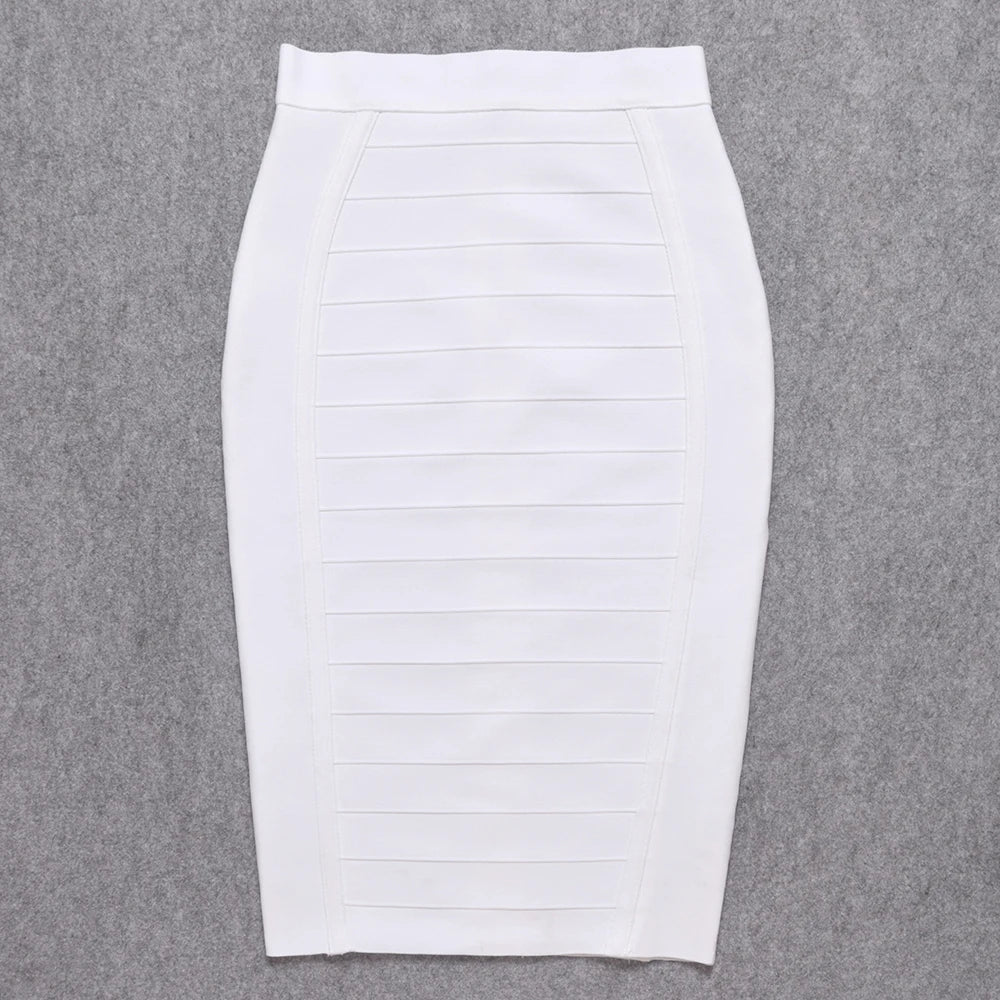 Pencil Knitted Skirts White Women Classic Vintage Elastic Thick Skirts Bodycon Birthday Skirts