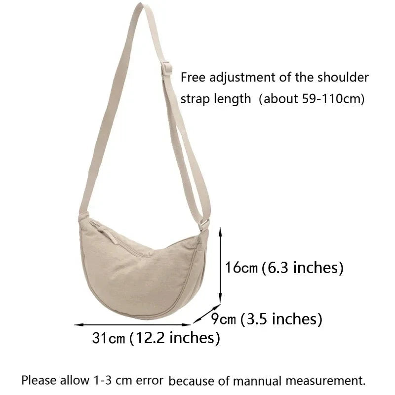 Nylon Hobos Chest Shoulder Bag Large Capacity Travel Crossbody Half Moon Belt Messenger for Women Bags