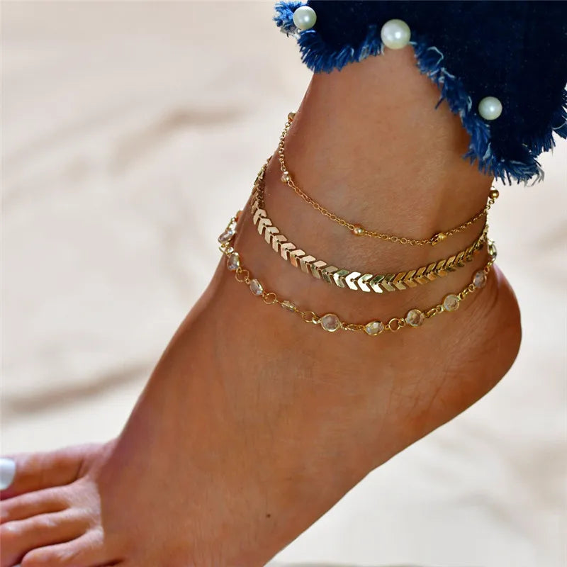 Fashion Colorful Crystal Beads Anklets for Women Boho Gold Color Chain Ankle Bracelet Leg Bracelet Ocean Beach Foot Jewelry-Dollar Bargains Online Shopping Australia