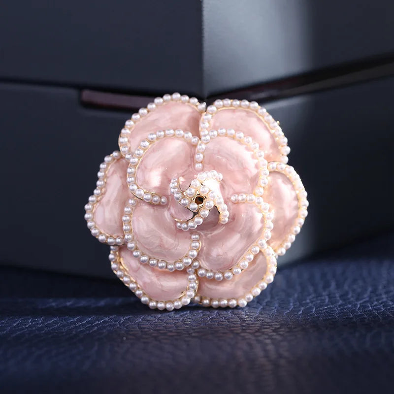 Luxury Small Fragrant Camellia Brooch Women High-end Pearl Flower Brooches for Lady Vintage Jewelry Trendy Coat Accessories Pin-Dollar Bargains Online Shopping Australia