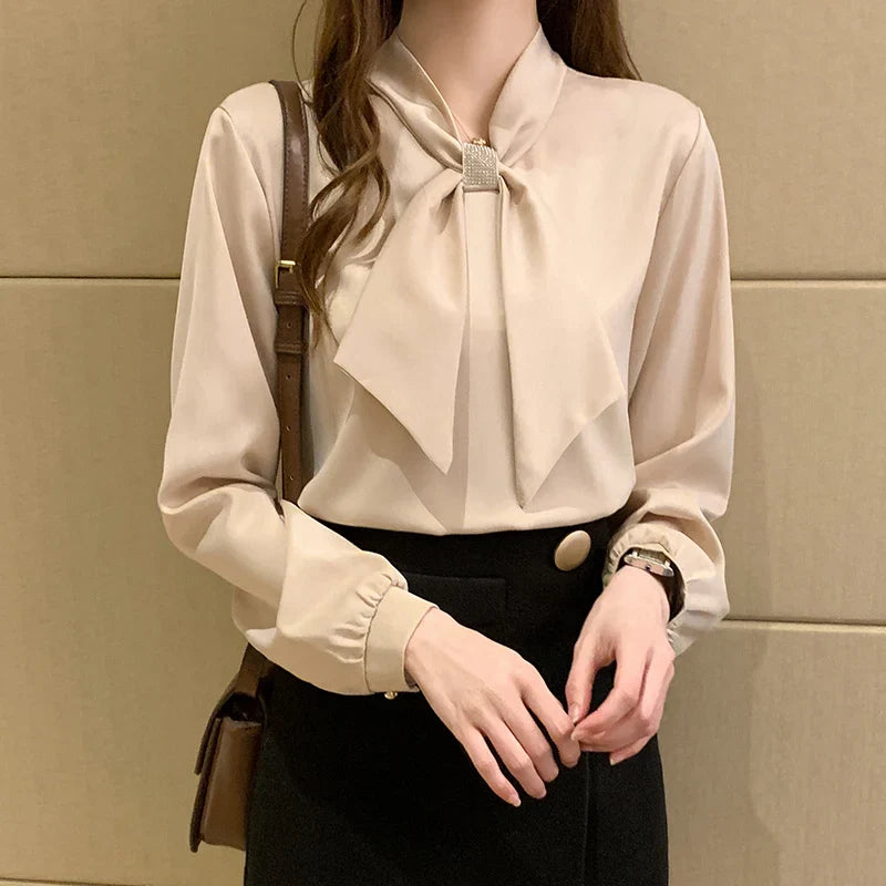 Long Sleeve Blouse Women Bow Collar Chiffon Blouse Shirt Tops Women Blouses Shirts-Dollar Bargains Online Shopping Australia