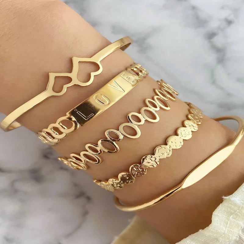 Mental Punk Hard Bracelet for Women Bohemian Gold Color Cuff Bangle Indigenous Open Wide Statement Hand Party Jewelry-Dollar Bargains Online Shopping Australia