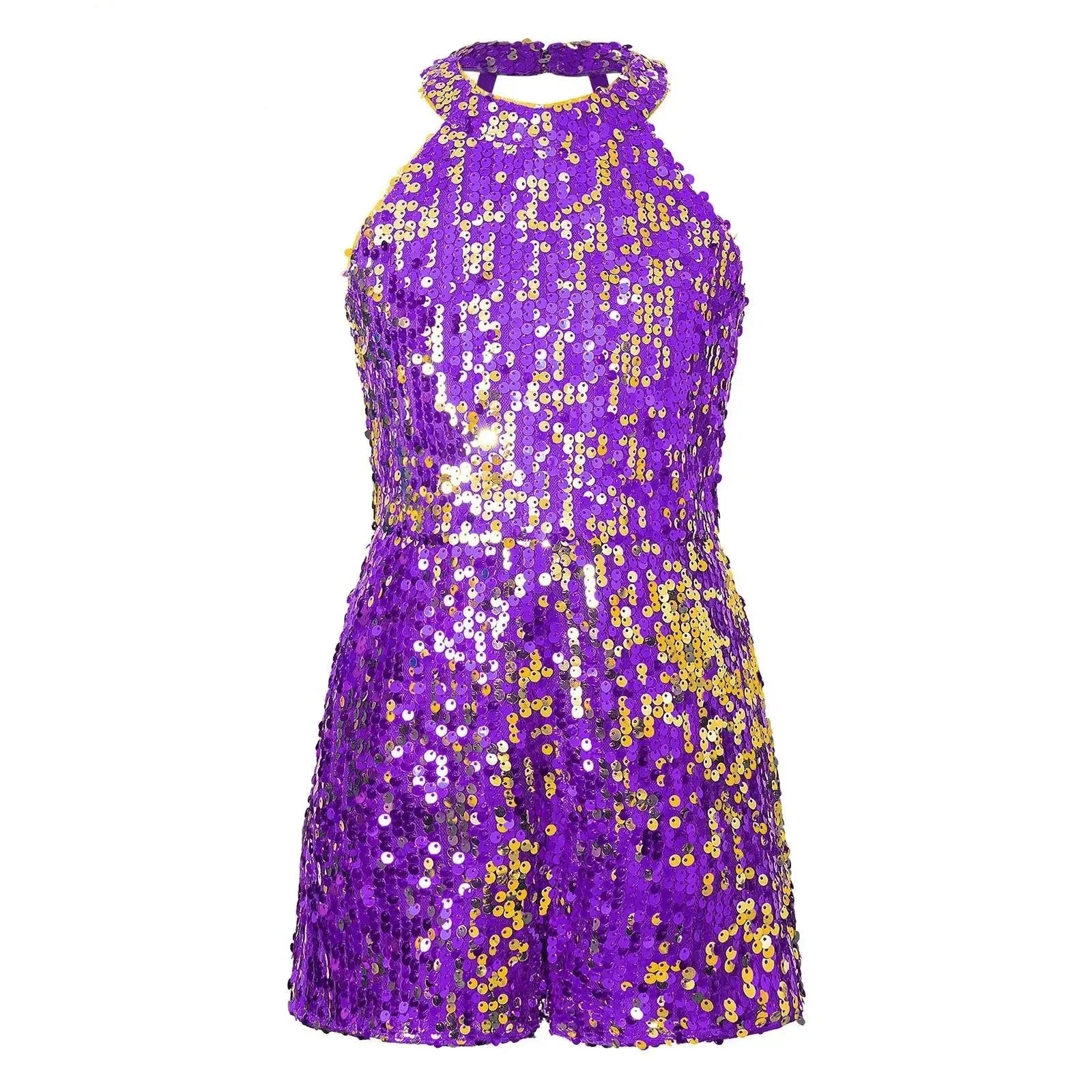 Kids Girls Shiny Sequin Halter Party Bodysuit Christmas Birthday Wedding Evening Costume Jazz Dance Stage Performance Jumpsuit-Dollar Bargains Online Shopping Australia