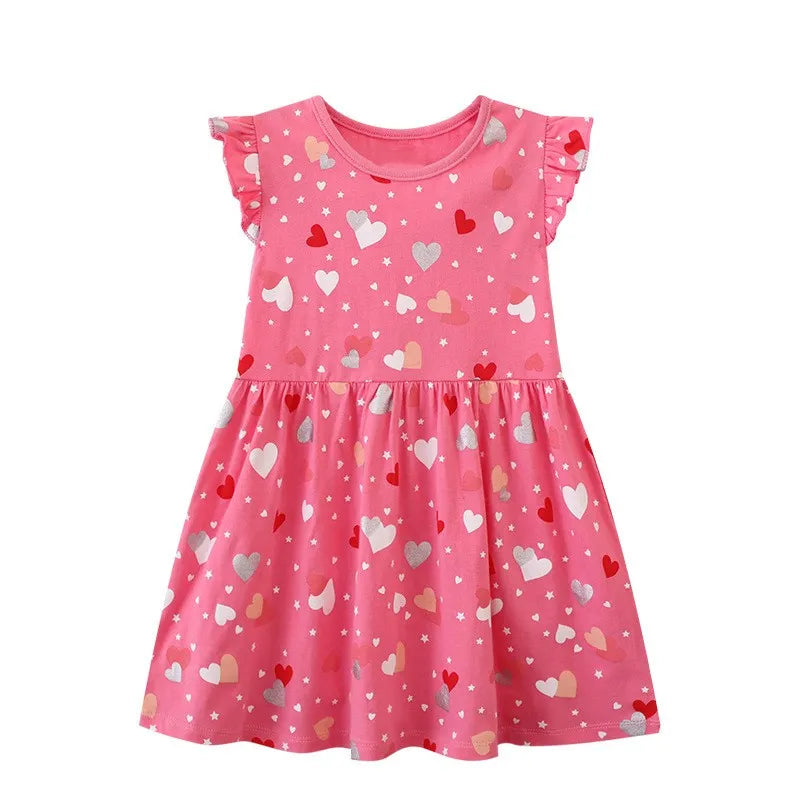 Hearts Print Girls Dresses Summer Sleeveless Princess Baby Party Dress Clothing Kids Costume Cartoon Frocks-Dollar Bargains Online Shopping Australia