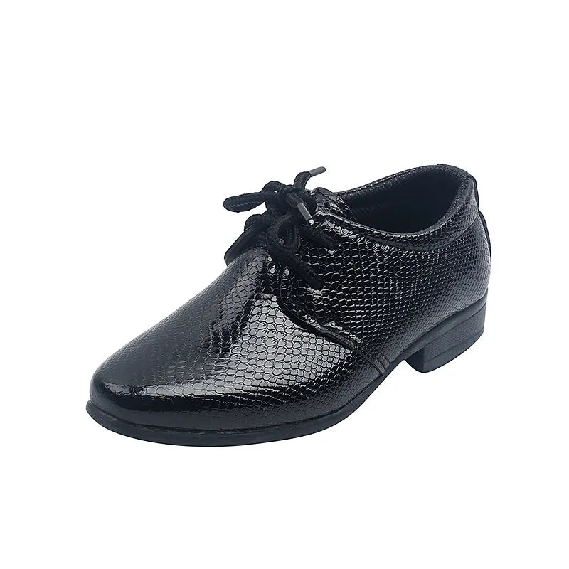 Child Boys Black Leather Shoes Britain Style for Party Wedding Low-heeled Lace-up Kids Fashion Student School Performance Shoes-Dollar Bargains Online Shopping Australia