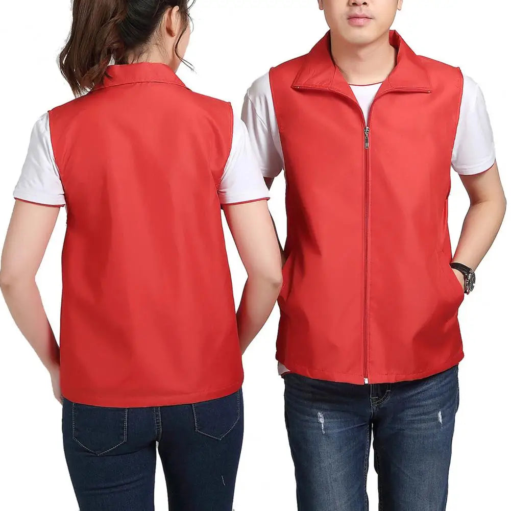 Lapel Sleeveless Pockets Zipper Placket Mesh Lining Outdoor Vest Volunteer Bright Color Slim Fit Work Waistcoat Colete