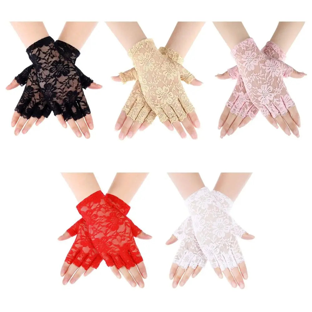 Women Sexy Dressy Lace Gloves Sunscreen Short Gloves Fingerless Lace Driving Gloves Summer Mittens Wedding Accessories