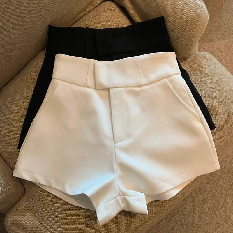 Streetwear Black Shorts Women Elegant High Waist White A Line Wide Leg Suit Short Sexy Club Slim Hot Short Pants