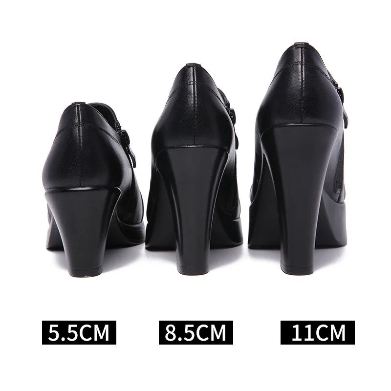 Block Heels Platform Pumps Women Split Leather Shoes High Heels for Thin Feet Office Model Mom-Dollar Bargains Online Shopping Australia