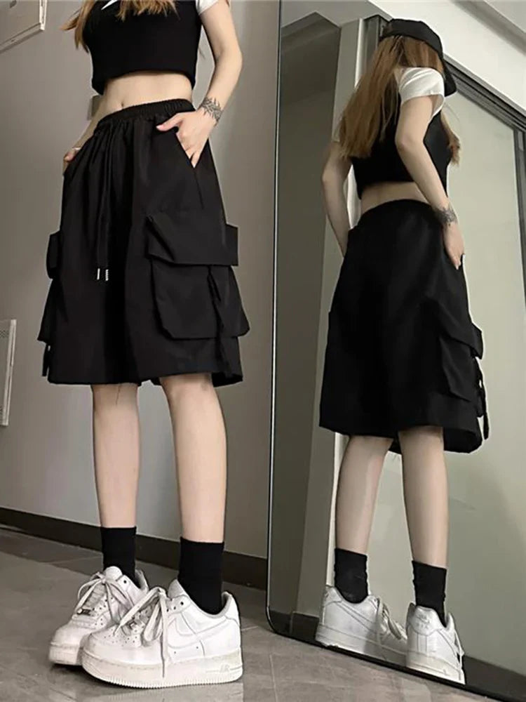 Hip Hop Cargo Shorts Women Vintage Harajuku High Waist Y2K Short Pants Casual Korean Pockets Bf Shorts Summer-Dollar Bargains Online Shopping Australia