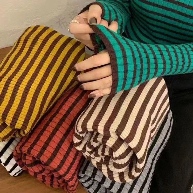 Women's Striped Turtleneck Sweater Autumn and Winter Knit Sweater-Dollar Bargains Online Shopping Australia