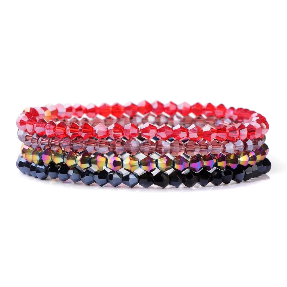 4Pcs/set Shinning Crystal Beads Elastic Bracelet Bohemian Faceted Colorful Crystal Glass Beaded Bracelet Bangles Set For Women-Dollar Bargains Online Shopping Australia