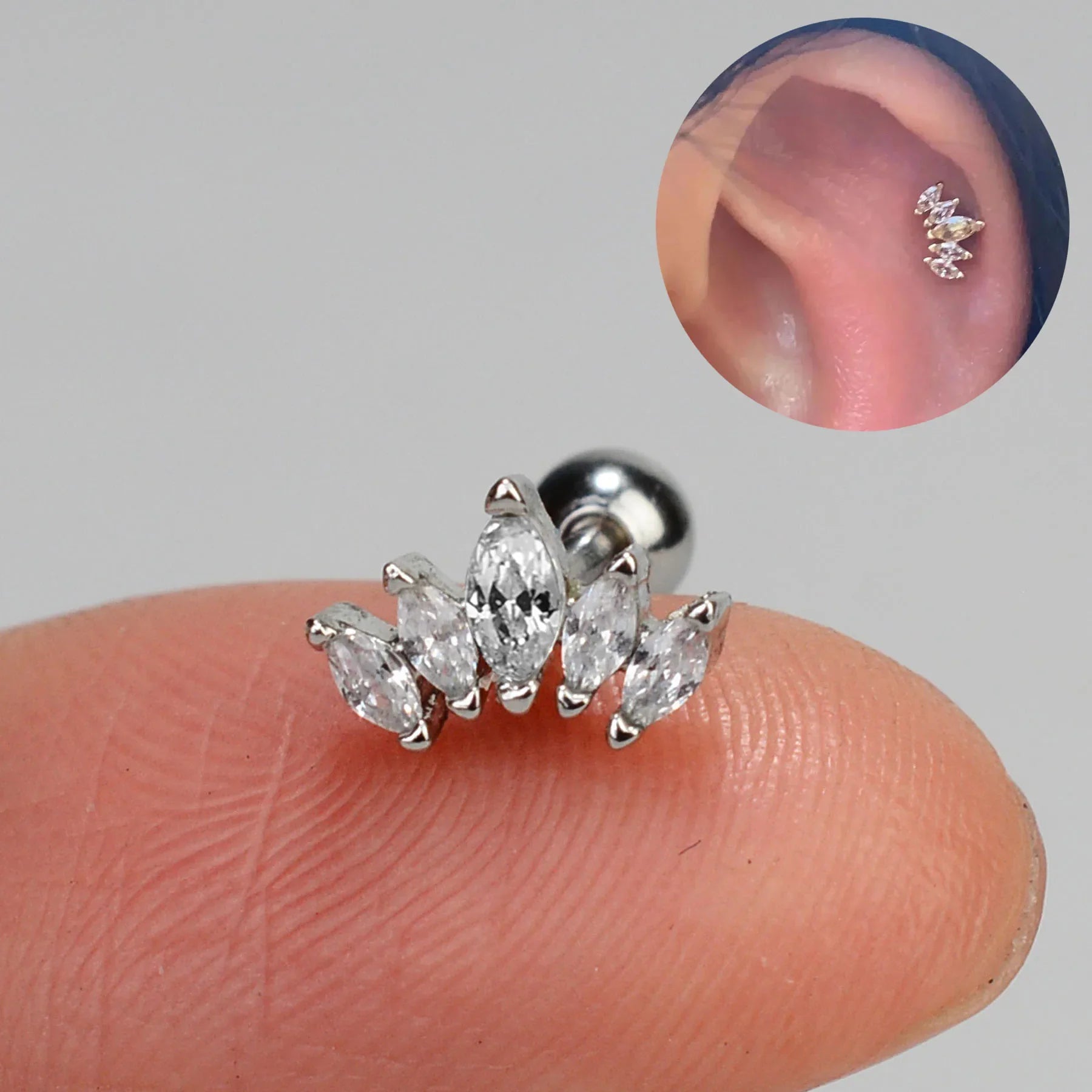 Flower Leaf Tragus Helix Piercing Studs Earrings Women Mini Crystal CZ Stainless Steel-Dollar Bargains Online Shopping Australia