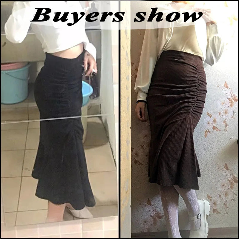 High Waist Midi Skirts Women Slim Fit Hip Mermaid Skirt Woman Korean Ruffles-Dollar Bargains Online Shopping Australia