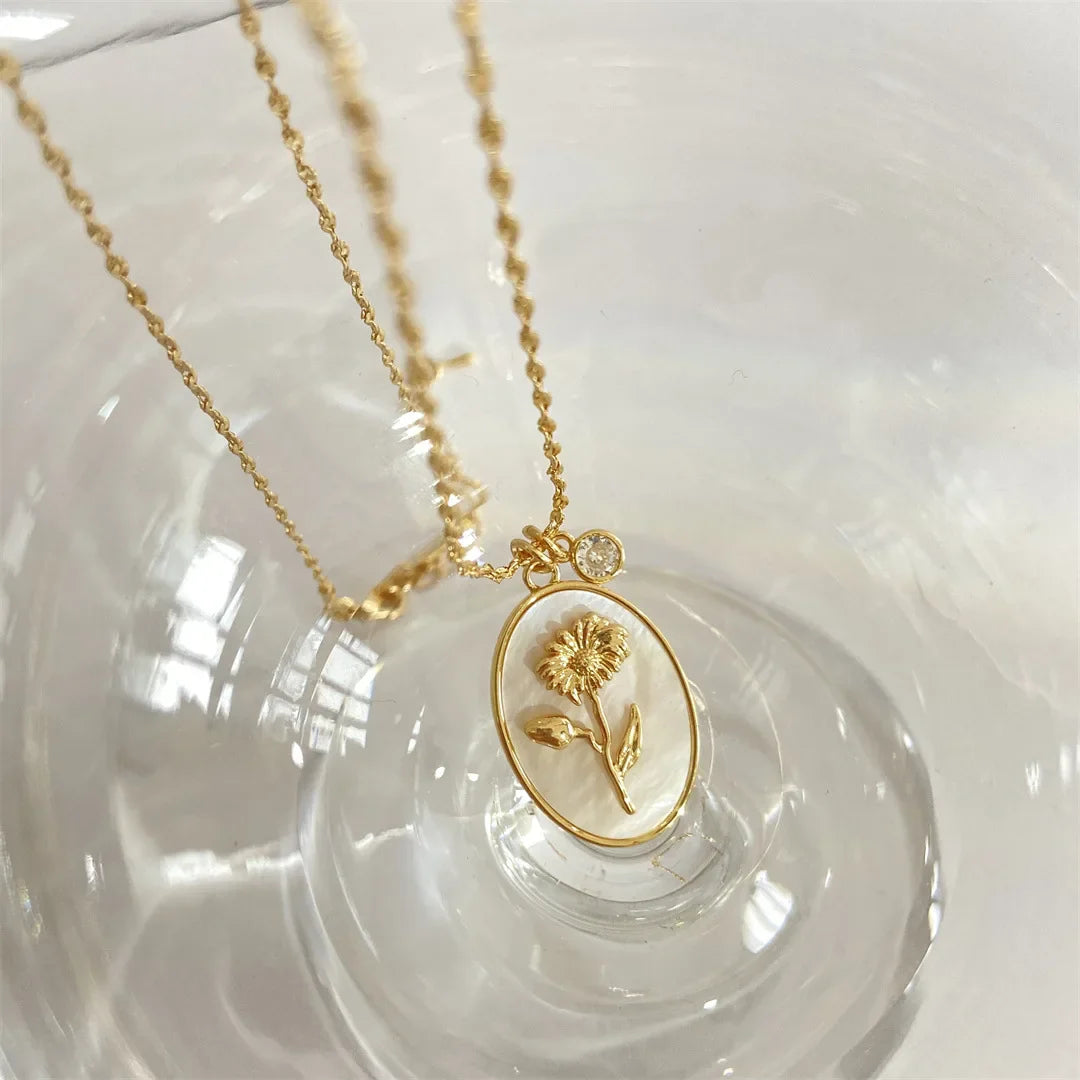 12 Birth Month Flower Birthstone Necklace for Women Charm White Shell Pendant Necklaces Mom Girlfriend Birthday Gift-Dollar Bargains Online Shopping Australia