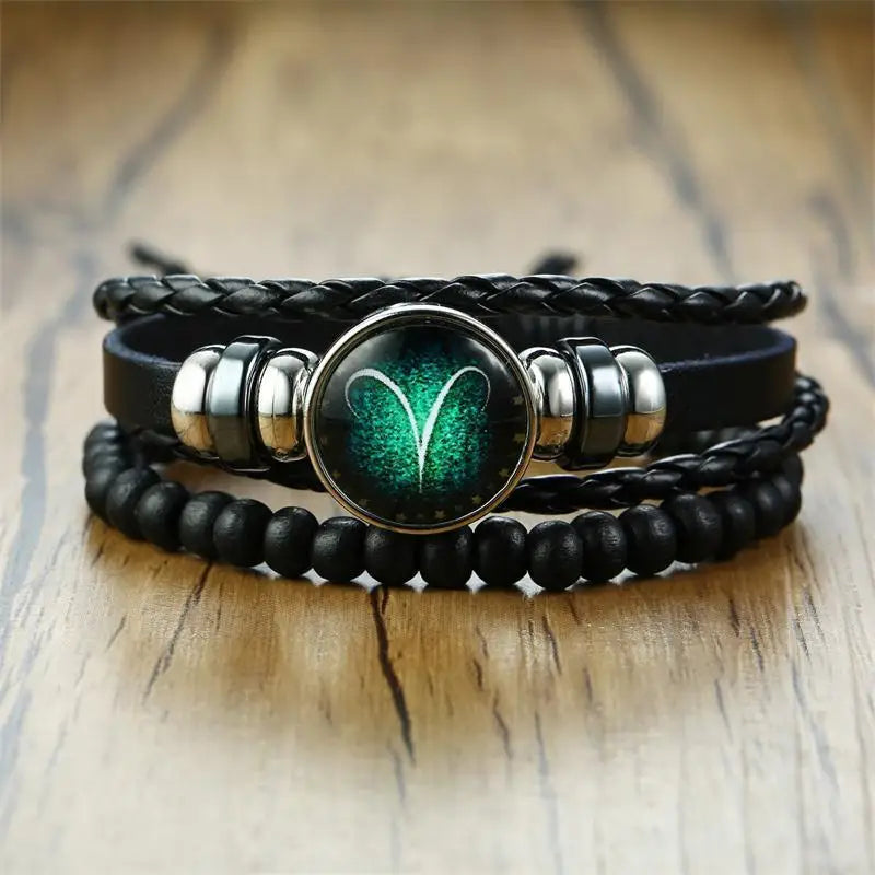 12 Horoscope Multi-layer Leather Rope Bracelets for Men Women Gifts Vintage-Dollar Bargains Online Shopping Australia