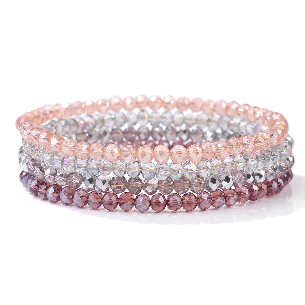 4Pcs/set Shinning Crystal Beads Elastic Bracelet Bohemian Faceted Colorful Crystal Glass Beaded Bracelet Bangles Set For Women-Dollar Bargains Online Shopping Australia