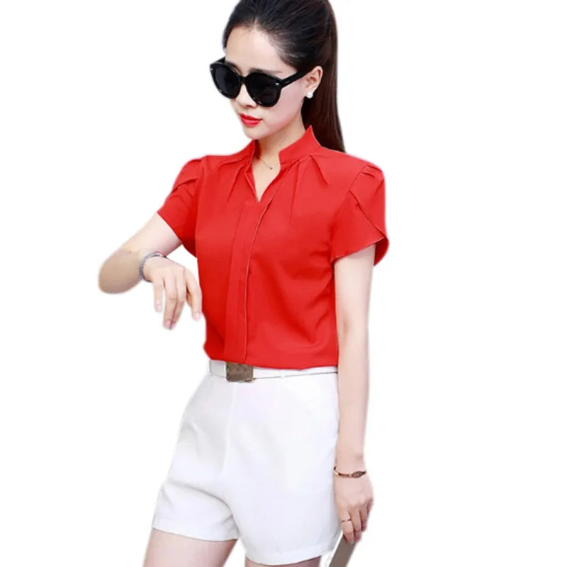 Women White Shirt Female Short Sleeve Shirt Fashion Leisure Chiffon Blouse Tops-Dollar Bargains Online Shopping Australia