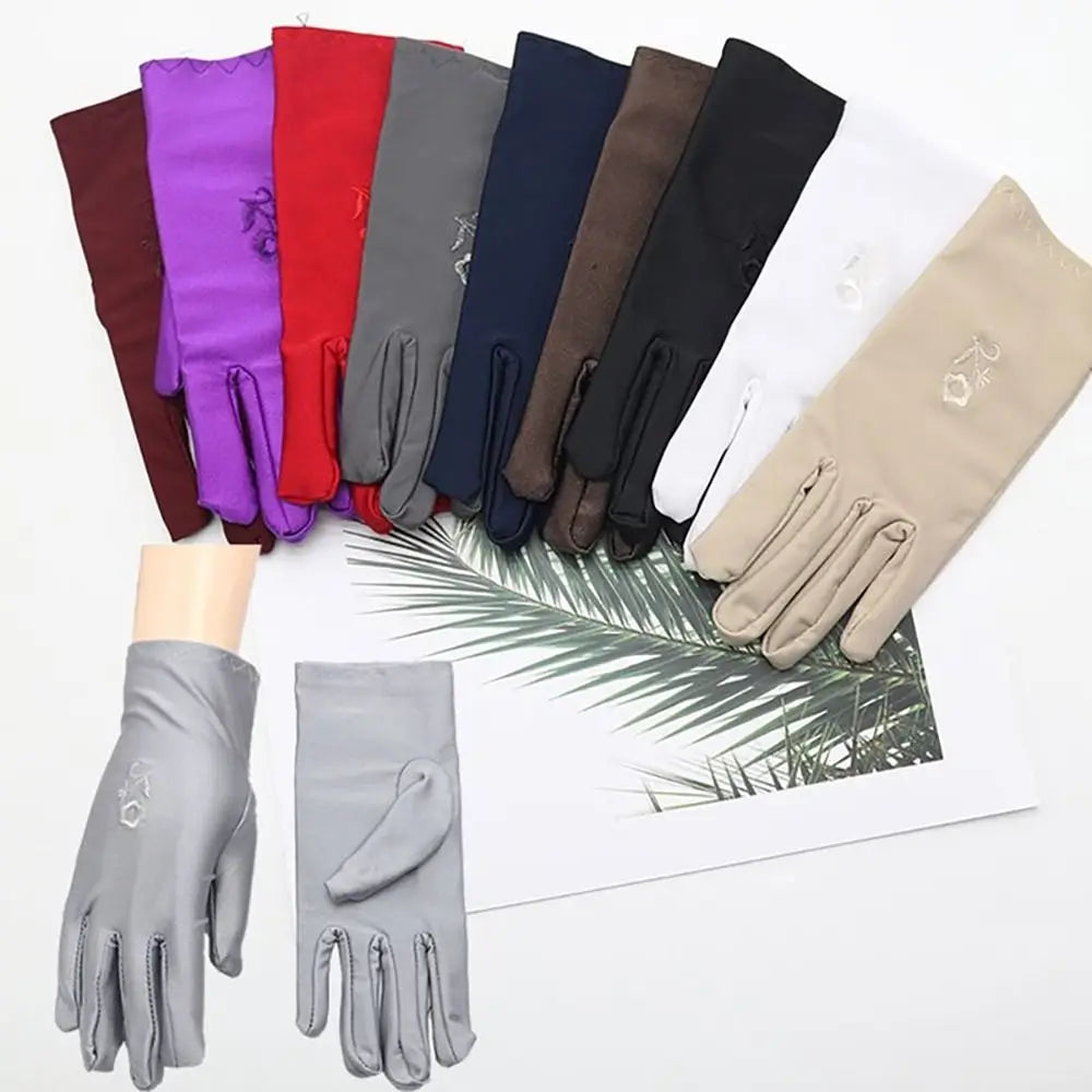 Elastic Sun Protection Gloves Outdoor Thin Embroidered Driving Gloves Full Finger Mitts Girls