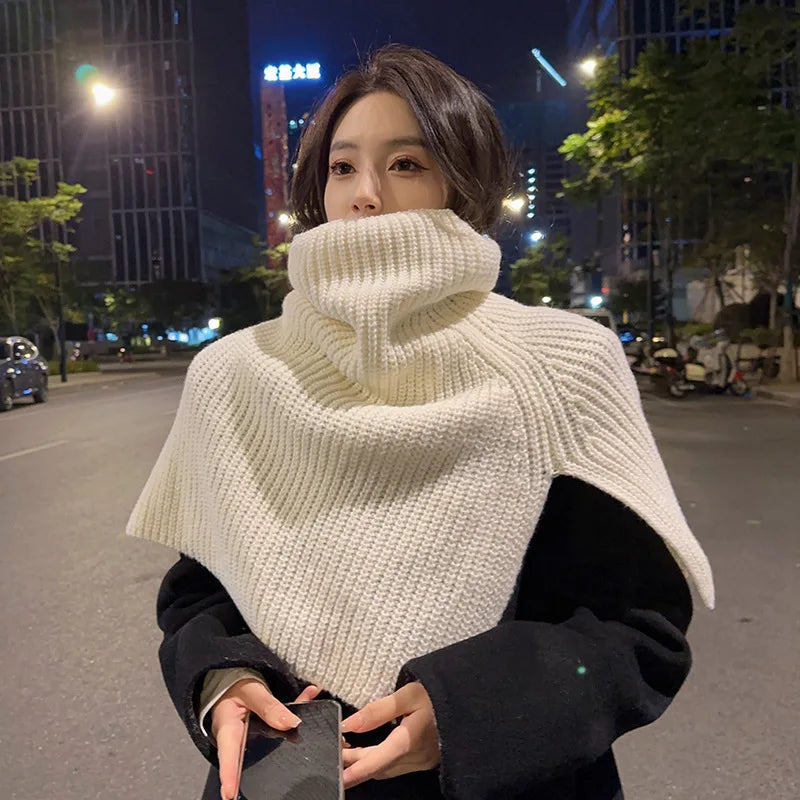 Pullover Scarf Knitted Shawl Winter Scarf False Collar Coat Bib Warm Scarf Turtleneck Slit Jumper Shawl Clothes Accessories