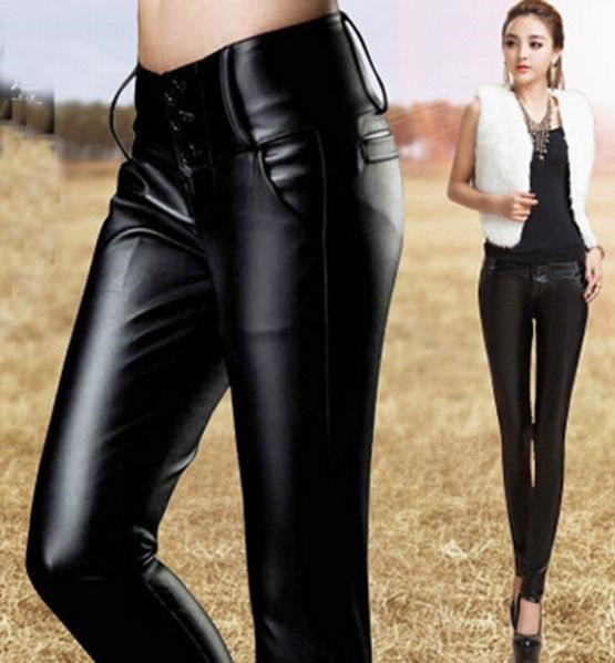 Pants & capris Black Plus Size Leather Pu Pants Women Korean Foot Leisure Pencil Pants Women trousers 194