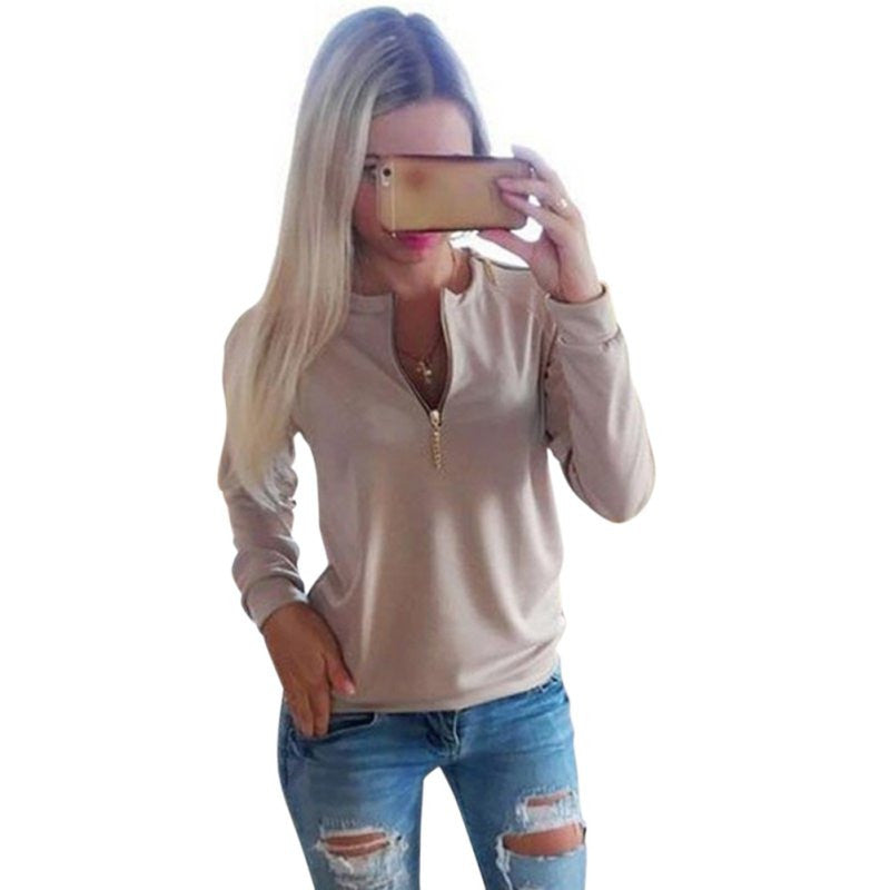 Online discount shop Australia - Casual Ladies V-Neck Long Sleeve Hoodie Women Jumper Pullover Tops