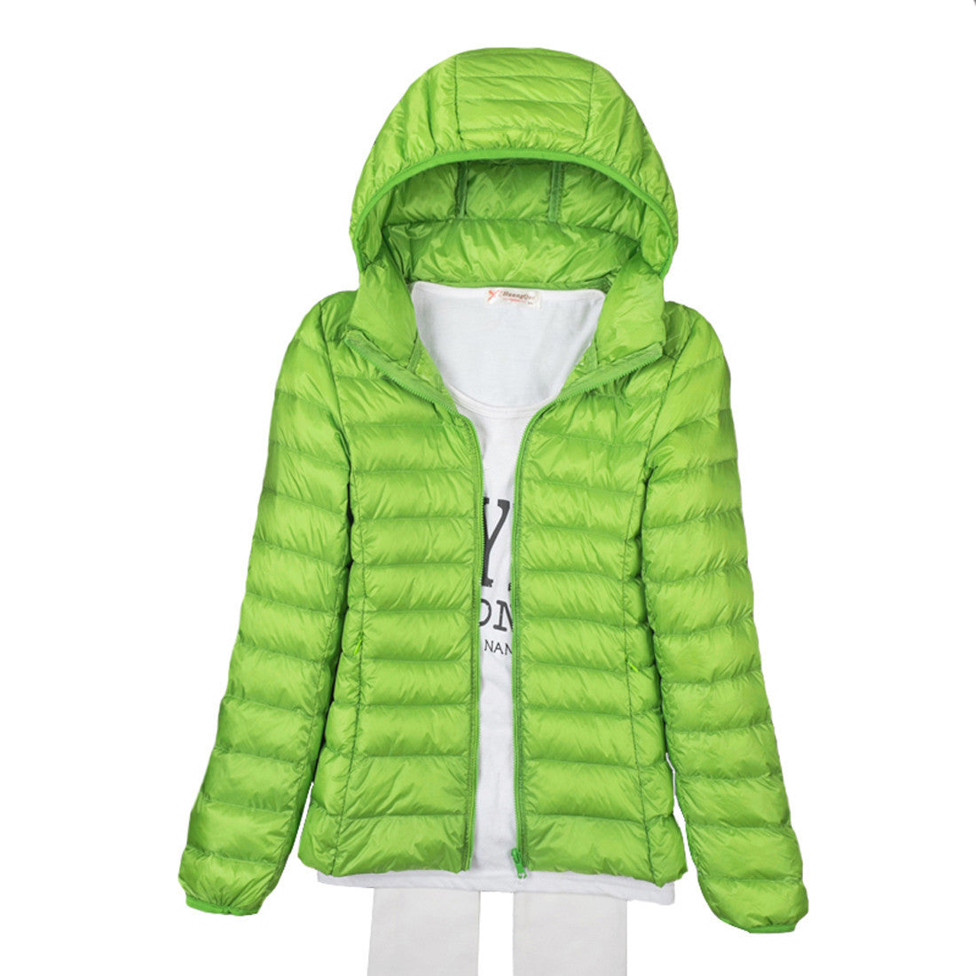 Thin Down Jacket Female Long Sleeved Hooded Women Ultra Light Warm Coat