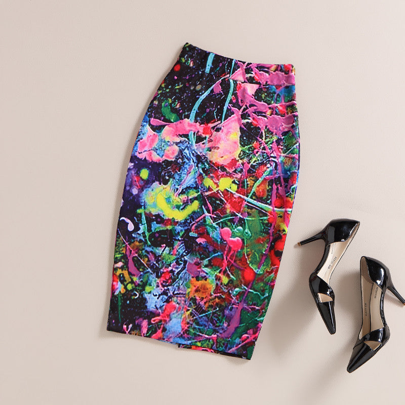 Pencil Skirt Bodycon Women Skirts High Waist Slim Vintage Midi Joker Printed Skirts