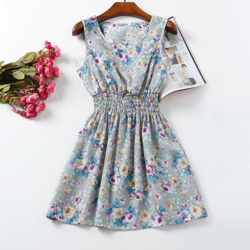 Women Chiffon Dress Sleeveless Sundress Beach Floral Tank Mini Dresses Vestido