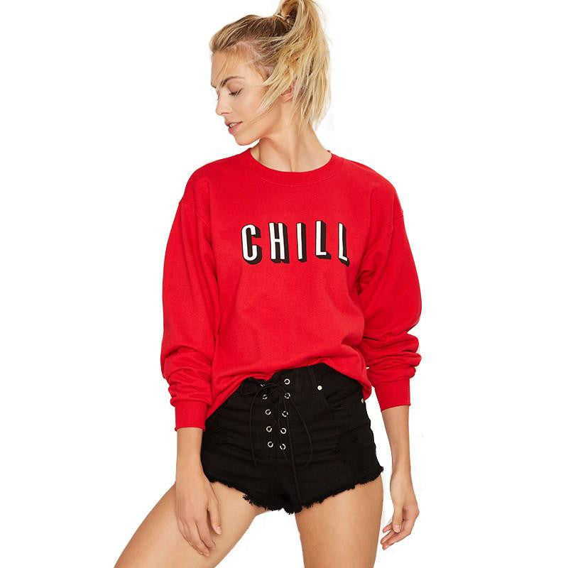 Women Fashion Solid Red Brief Letters Print Loose Sweatshirt Long Sleeve Crew Neck Pullover Sweatshirt