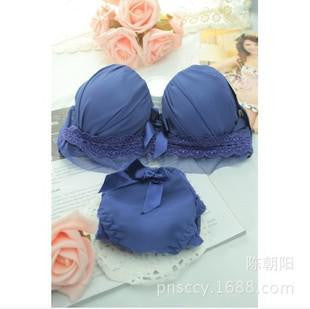 Style Cute Girls Underwear Bra Suit Female Push Up Thick Small Chest Cotton Lace Bra Set