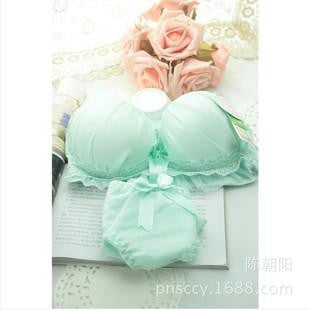 Style Cute Girls Underwear Bra Suit Female Push Up Thick Small Chest Cotton Lace Bra Set