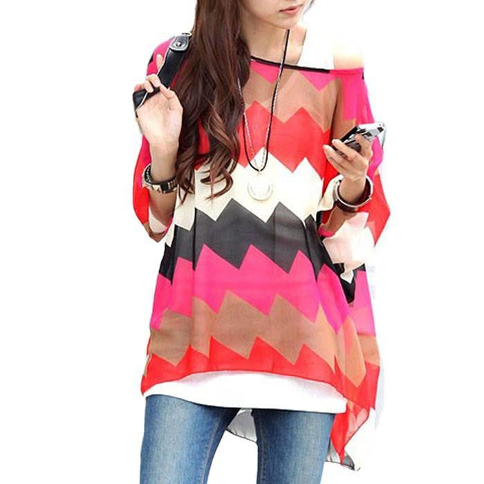 Women Batwing Sleeve Chiffon Shirt Bohemian National Wind Blouse Tops