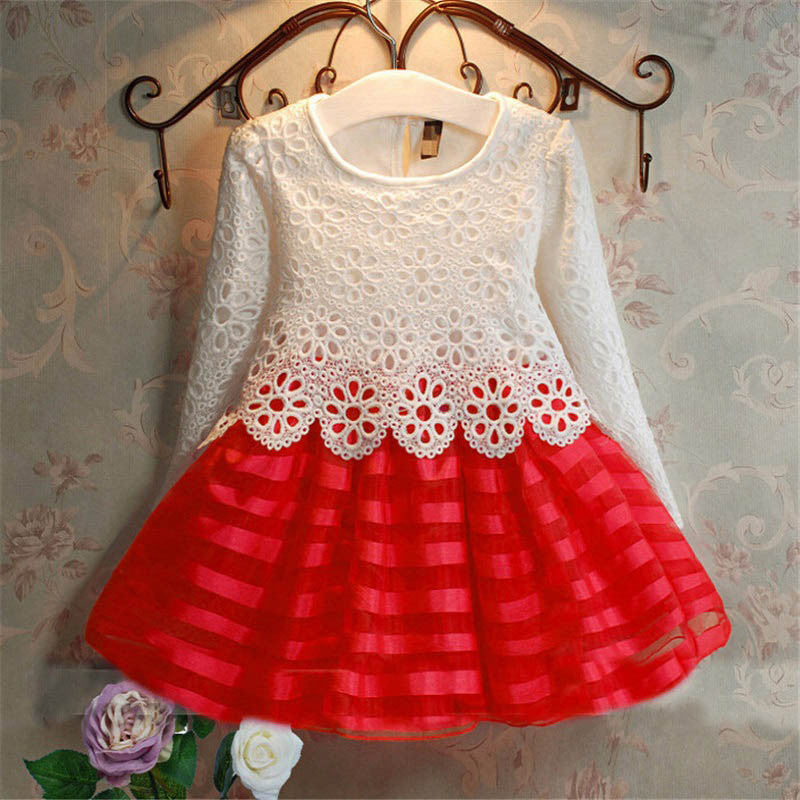 Online discount shop Australia - Dresses Kids Party For Girl Dress Children Girls Clothes 2-6Y Long Sleeve Crochet Lace Tutu Princess Vetement Fille