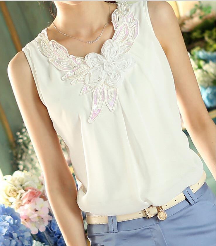 tops ladies Sleeveless vest chiffon blouse shirt women blouses woman clothes plus size