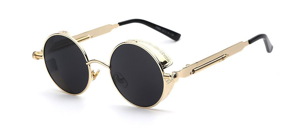 TOTAL Gothic Sunglasses Men Steampunk Round Metal Frame Sun Glasses Pink Mirror Eyewear Brand High UV400