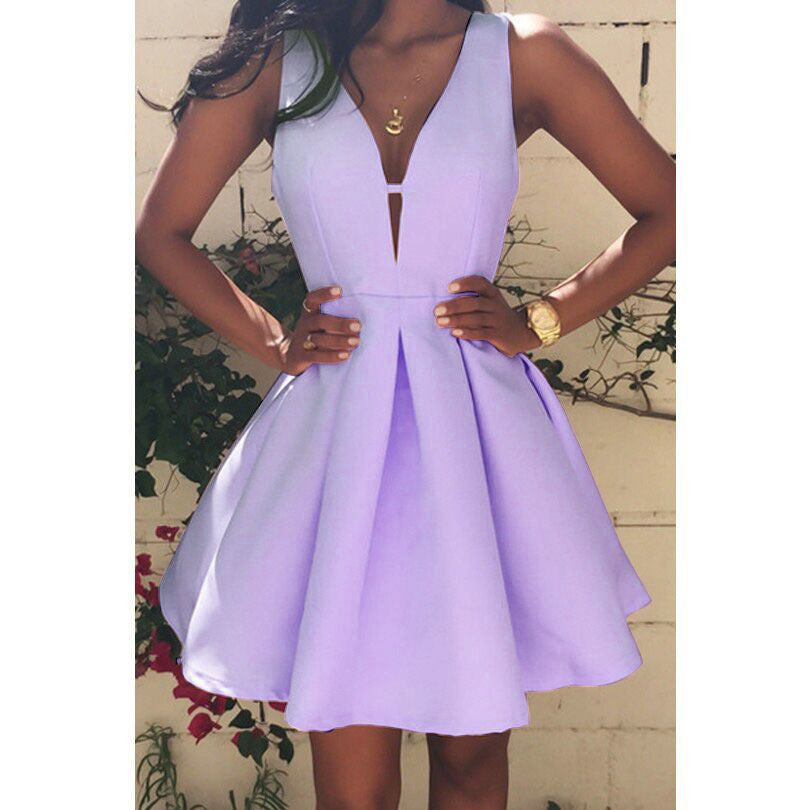 Pink Summer Ladies Fashion Backless Deep V-neck Sleeveless A-line Women's Dress Club Evening Party Mini Dresses