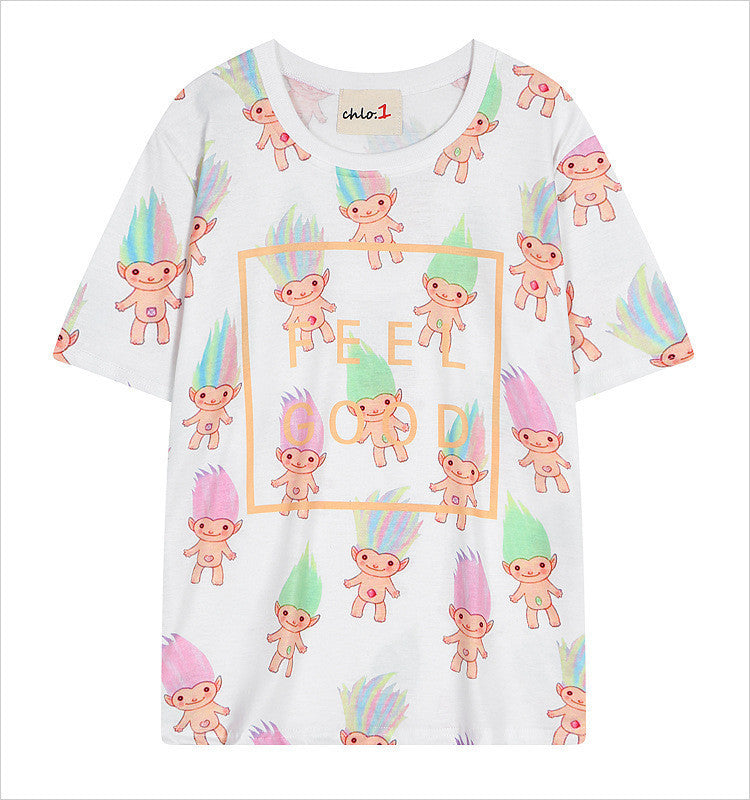 Harajuku style milk digital printing short-sleeved loose Tee