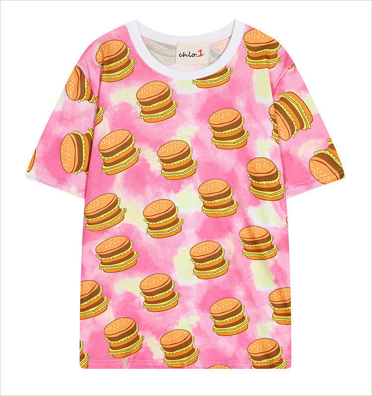 Harajuku style milk digital printing short-sleeved loose Tee