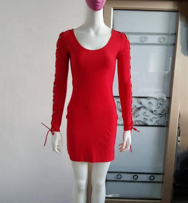 Autumn Winter Dress Women O-neck Long Sleeve Bandage Casual Bodycon Pencil Party Dresses Vestidos