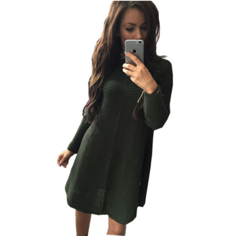 O-Neck winter dress fashion Long sleeve knitting Sweater fabric women dress