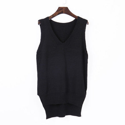 Online discount shop Australia - Loose sleeveless V neck knitted vest & dress women sweater all-match pullover full