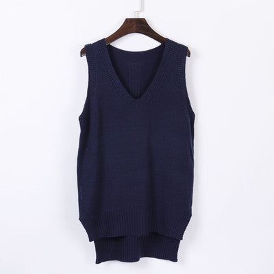 Online discount shop Australia - Loose sleeveless V neck knitted vest & dress women sweater all-match pullover full