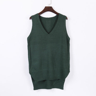 Online discount shop Australia - Loose sleeveless V neck knitted vest & dress women sweater all-match pullover full