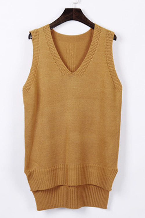 Online discount shop Australia - Loose sleeveless V neck knitted vest & dress women sweater all-match pullover full