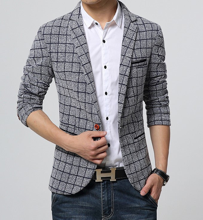 Plaid Blazer Men Costume Homme Coat Blazer Masculino Brand Clothing Fashion Men Blazer Dress Suit Jacket Jaqueta